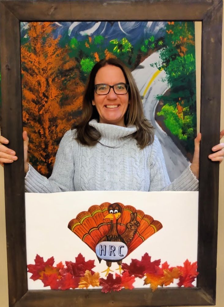 Jeanne holding Turkey HRC art