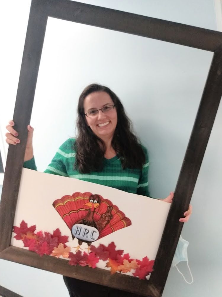 Julie holding Turkey HRC art